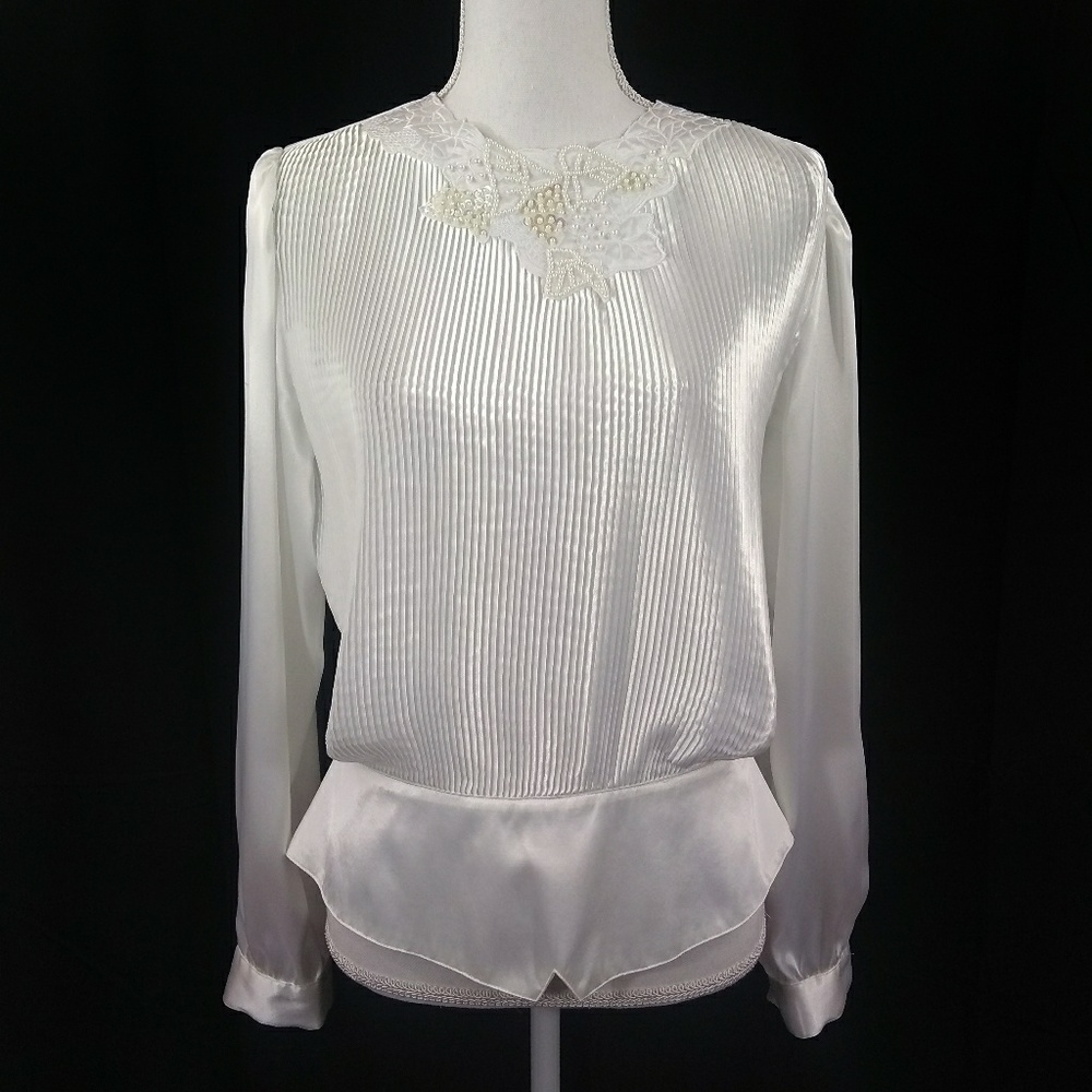 Nicola Pleated & Beaded White Blouse